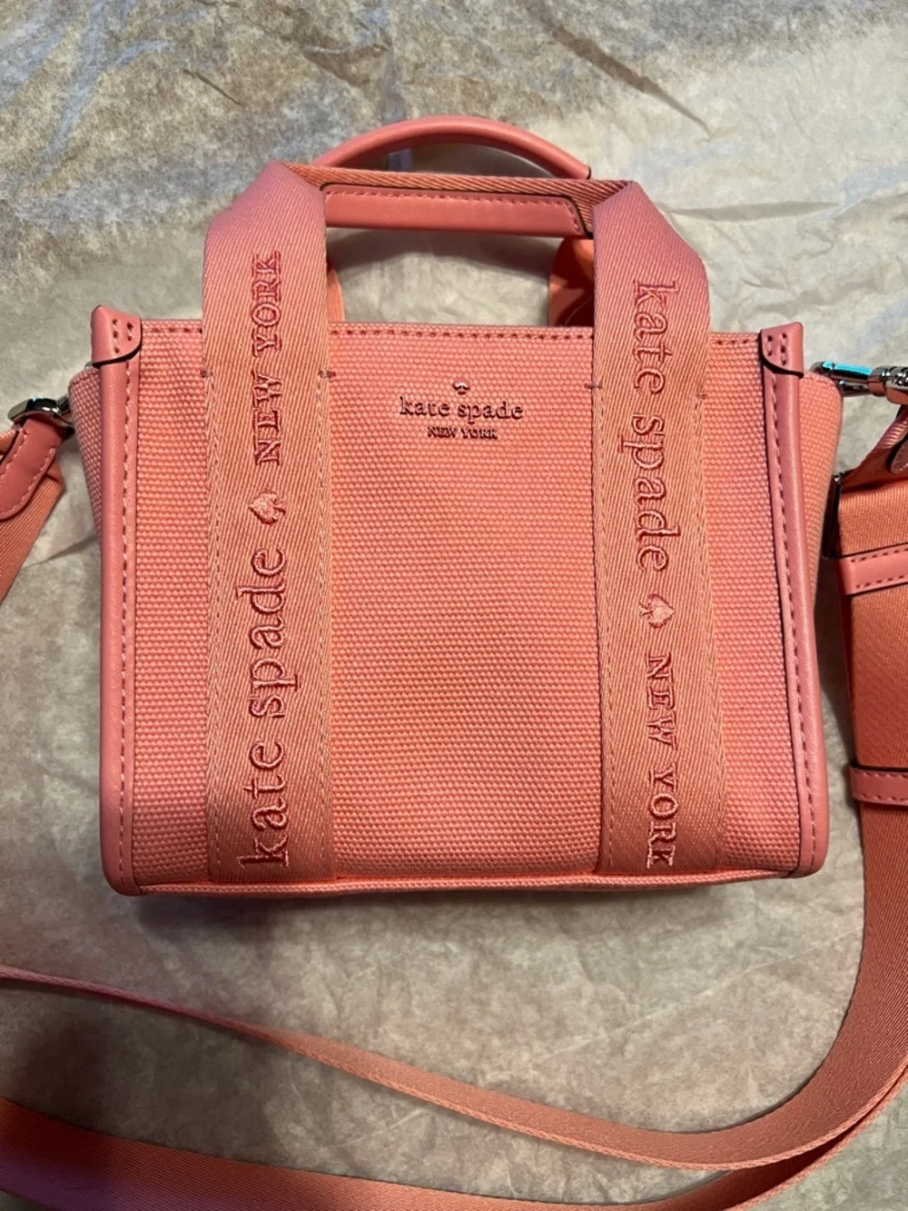kate spade mini tote KL062 in color grapefruit x24 KIP Canvas Crossbody Tote